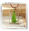 2016 handmade real flower jewelry oblong resin green plant leaf pendant necklace for women