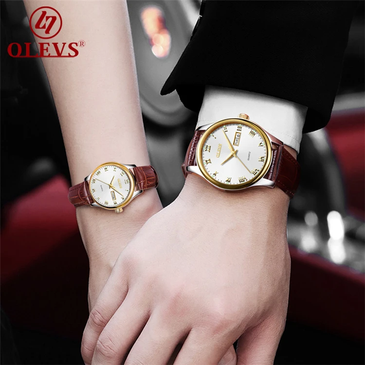 

OLEVS 5568 Luxury Brand Lovers Watch Strap Quartz Watch Rose Gold Shell Roman Numerals Luminous Pointer Calendar Watches