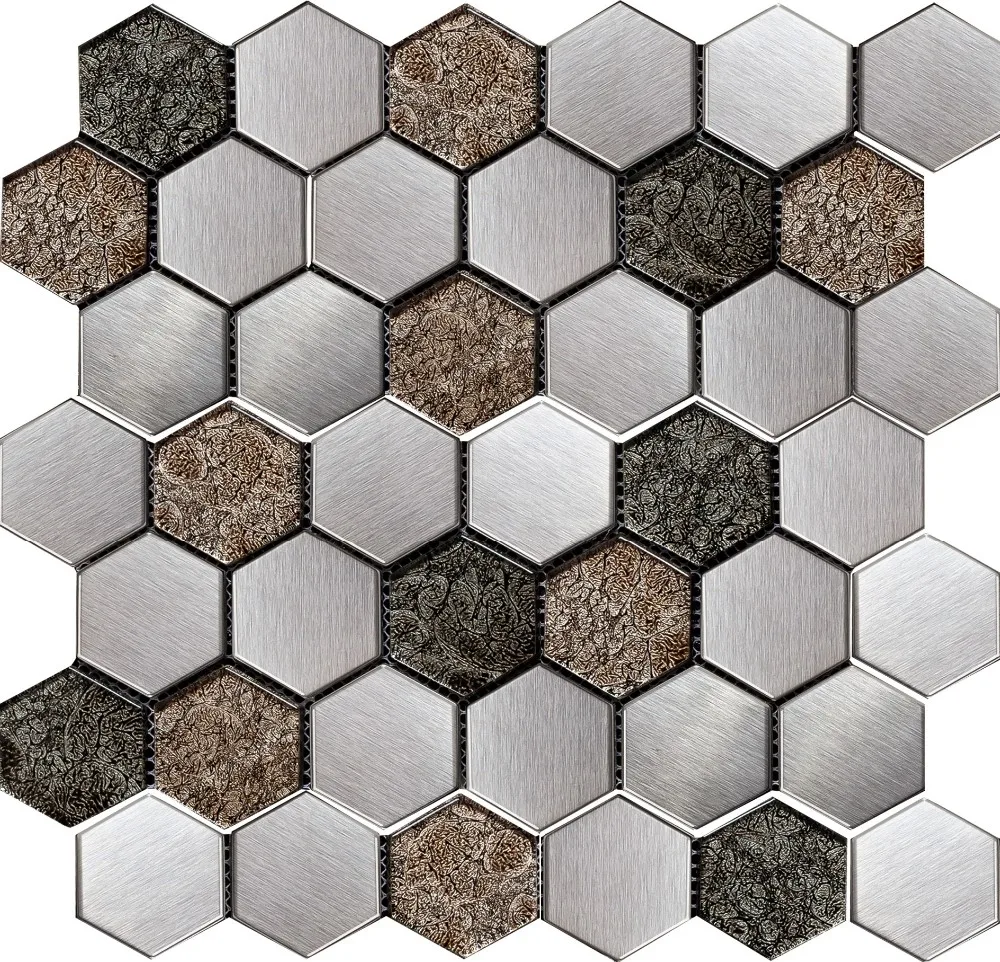 glass mix Stainless Steel hexagon mosaic