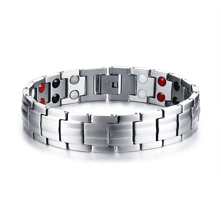 

High quality factory wholesale 316L stainless steel Men 4 in 1 bio magnetic therapy bracelet,far infrared magnetic bracelet, Silver