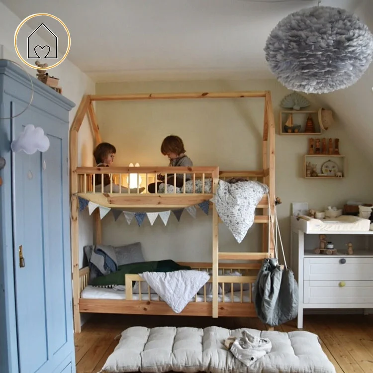 
Children boys girls bedroom set solid wood cabin bunk bed house for sale 