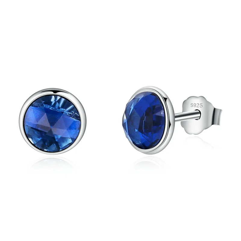 

September Droplets Synthetic Sapphire 925 Sterling Silver Stud Earrings