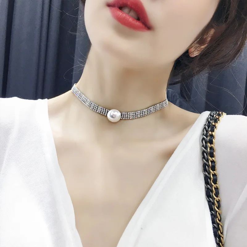 

Full diamond pearl collar neck chain neck chain ins net red neck jewelry gold filled necklace