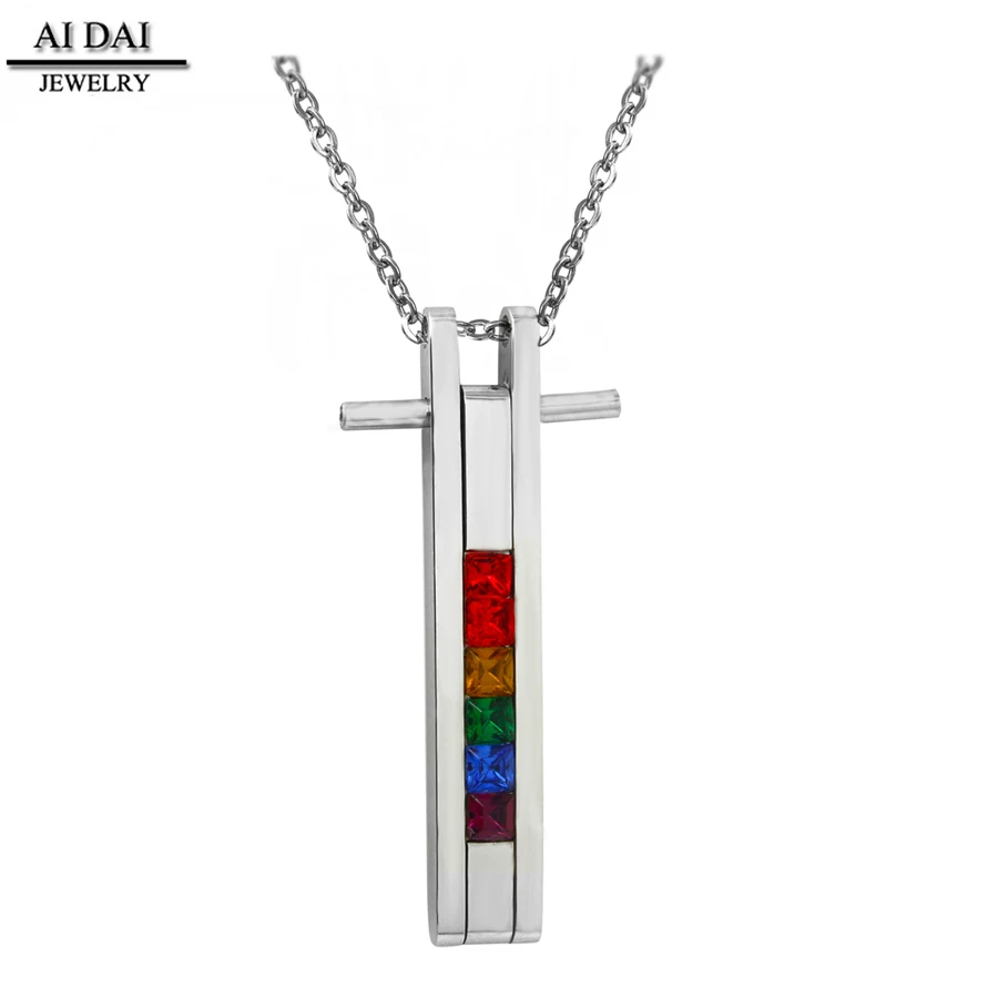 

Necklace for men Gay colorful crystal design necklace stainless steel jewelry