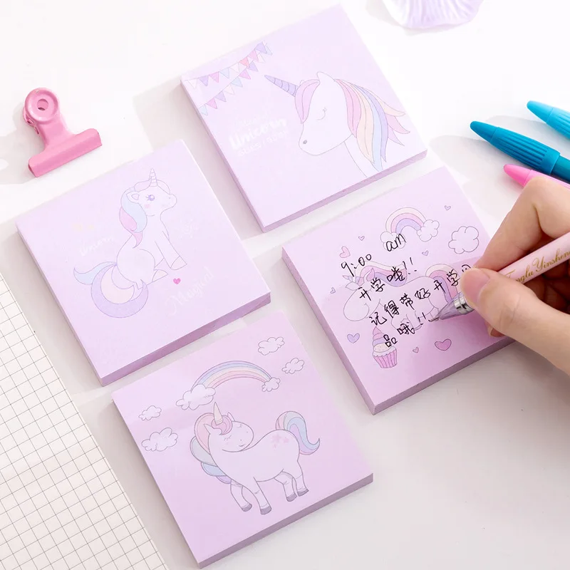 Ins Style Pink Sticky Notes High Quality Unicorn Printing Guestbook/ Memo Pads with Logo