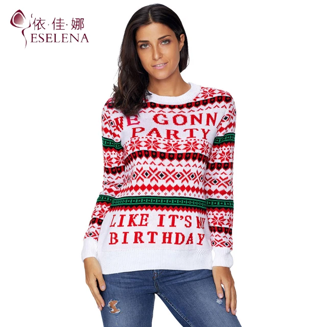 

Wholesale New Custom Red Ugly Christmas Sweater For Women Alphabet red pattern long oversize jumper
