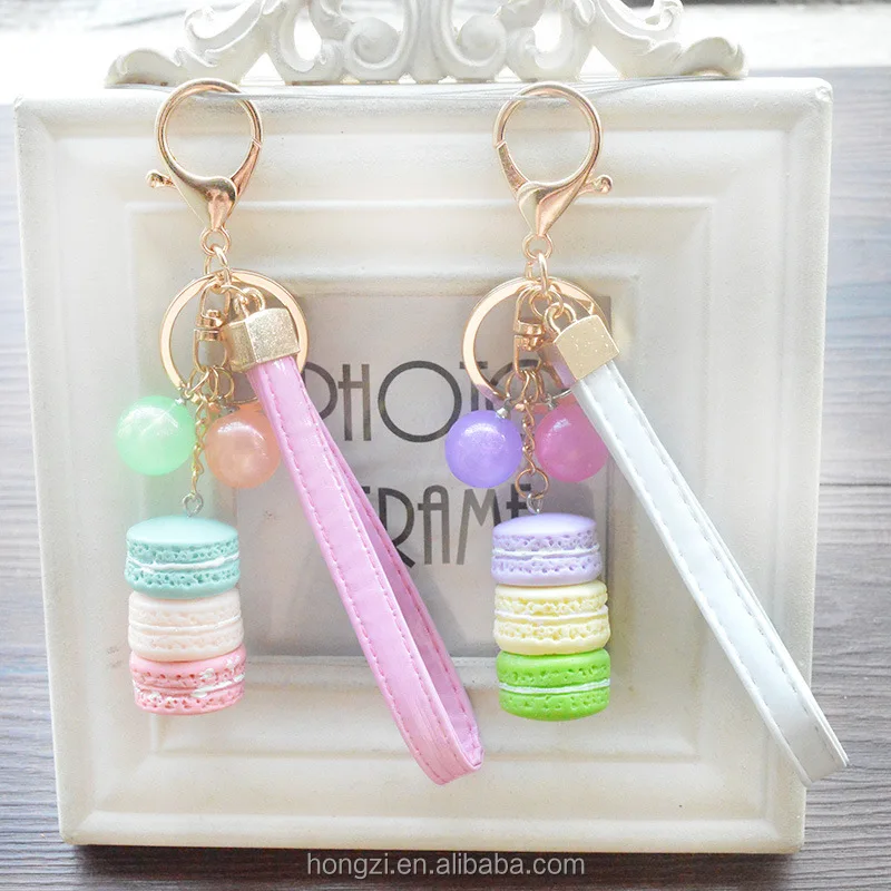 

Creative Macarons Cake Hot Key Chain Hide Rope Pendant Fashion Keychains Car Keyrings Accessories Women Bag Charm