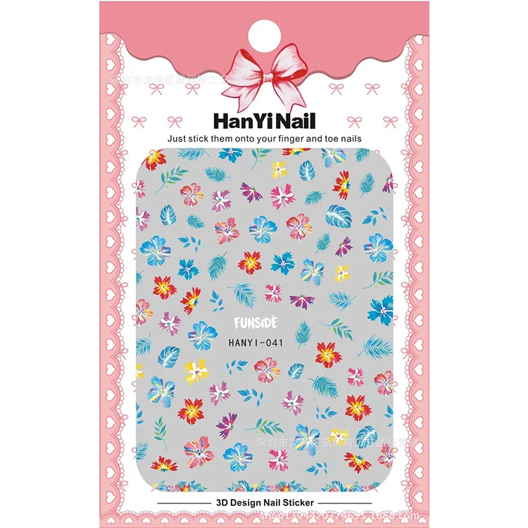 

HANYI 41-80 OEM Custom Korea Flower Self Adhesive Decals Nail Sticker Children 3D Faces Nail Stickers, Colorful