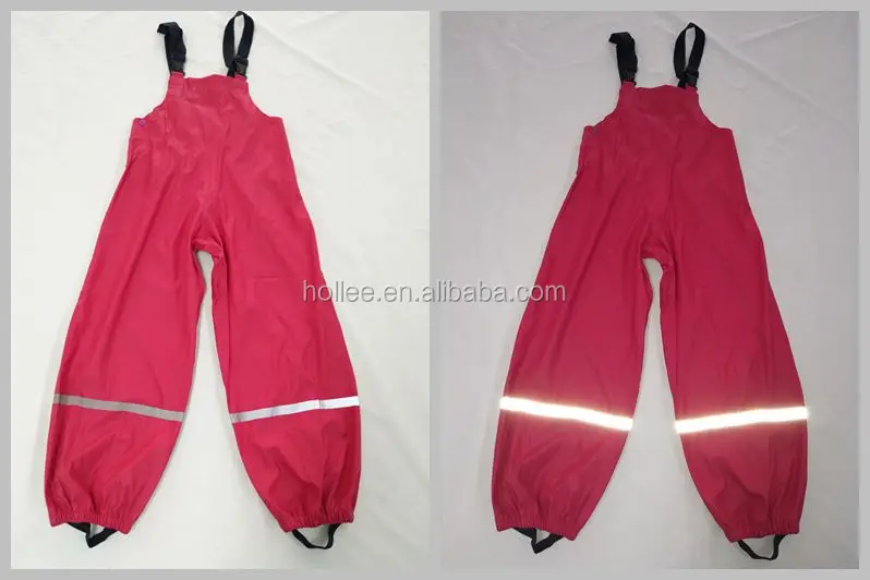 Dark Blue Waterproof Wet Weather Gear Suspenders Trousers Children Pu