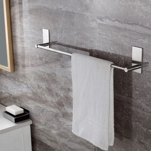 Image of Wholesale Self Adhesive Bathroom Towel Bar Brushed SUS 304 Stainless Steel Bath Wall Shelf Rack Hanging Towel Sticky Hanger