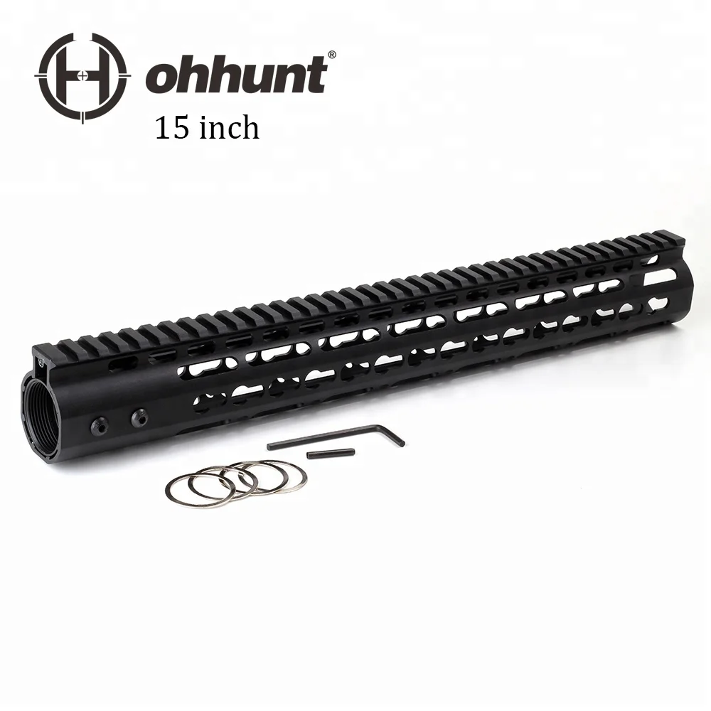 

Ohhunt Slim Free Float 15 inch AR 15 Keymod Handguard with Steel Barrel Nut, Black