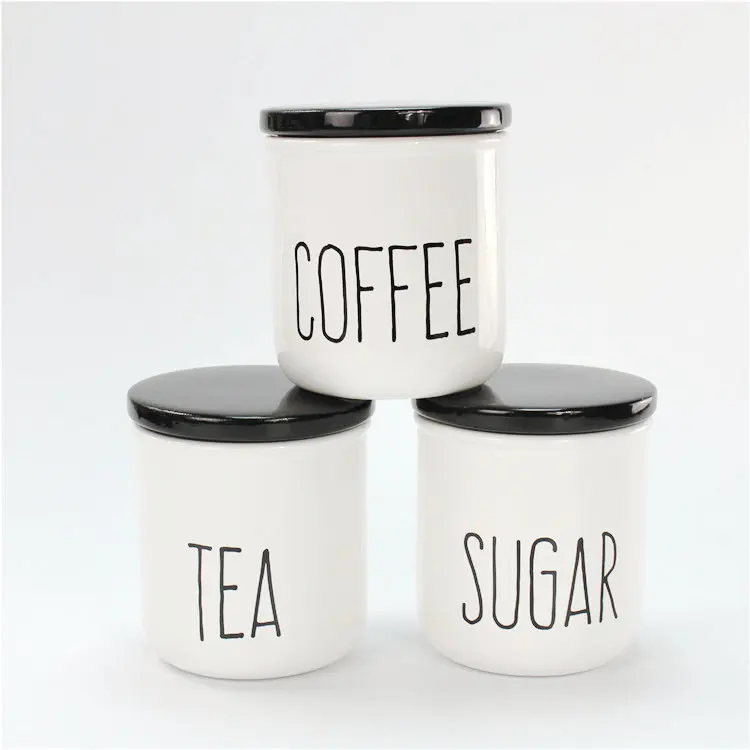 black and white tea coffee sugar jars