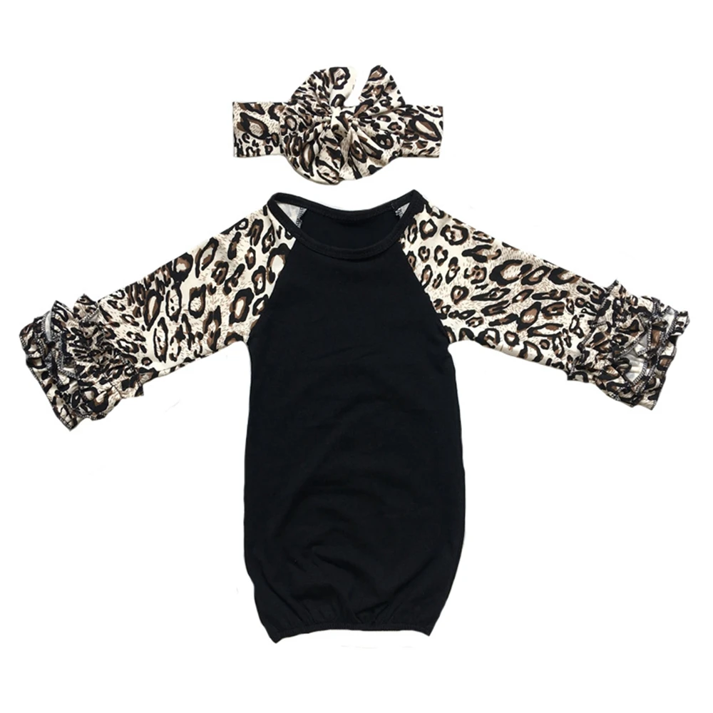 

rts factory price leopard color long sleeve raglan baby gowns organic knitted cotton girls sleeping bag, As pictures shows