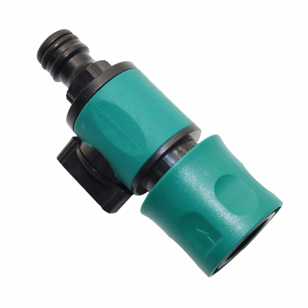 Plastic garden hose quick connector with shut off valve