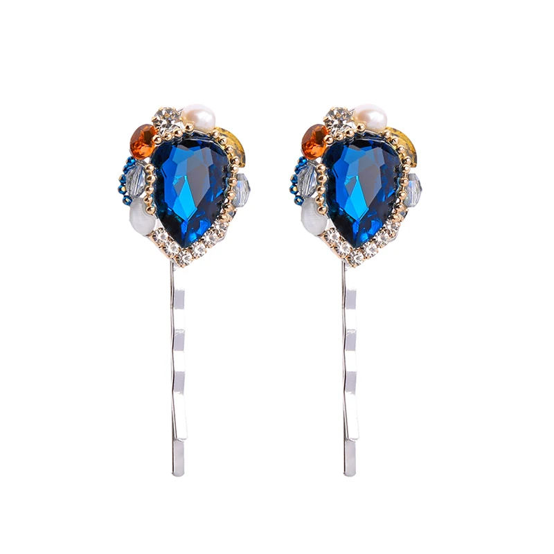 

ts00290 Popular Classic Rich Pearl Opal Gem Edged Blue Crystal Hair Clip Women 2021