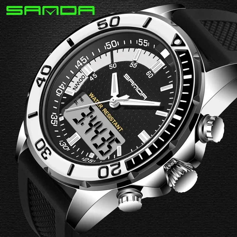 

Top Mens Watch Luxury Imported Quartz Analog Digital Led Clock Sports Waterproof Dive Shock Military Sanda Watches Men 2017 New