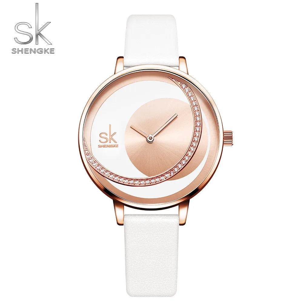 

Top Brand SHENGKE 0088 Lady Charm Crystal Bracelet Watch Stainless Steel Leather Waterproof Quartz Wrist Watches SK Women Watch