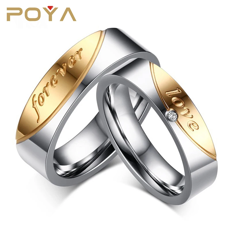 

love forerver" Wedding Rings for Women Men AAA CZ Stone Gold-color Couple Promise Band Alliance Bijoux