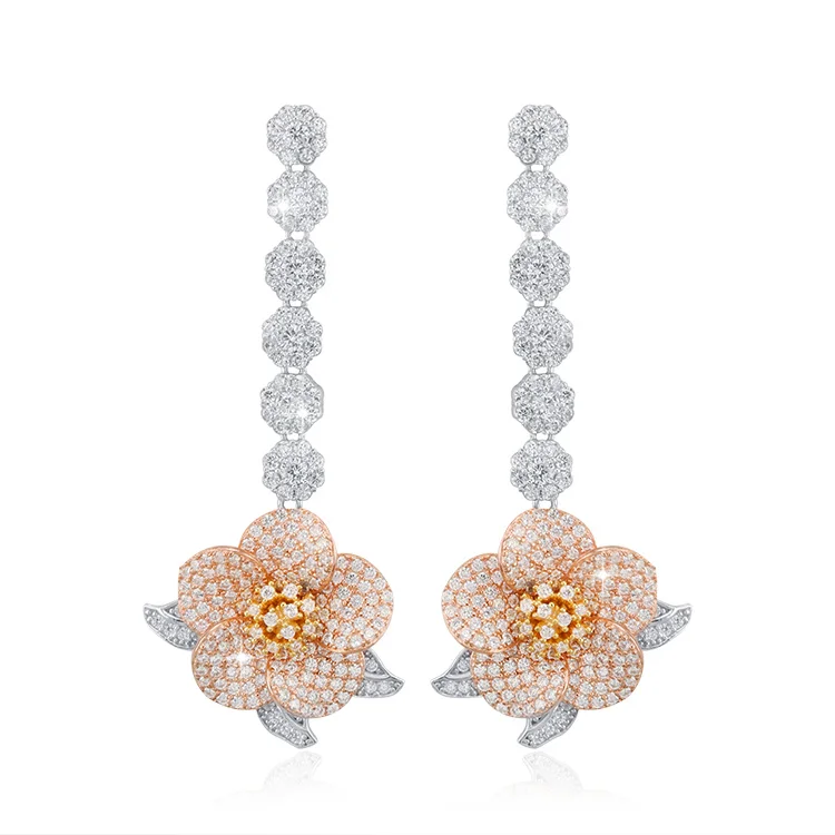 

Blossom fashion womens jewelry pendant long chain stud drop earring flower