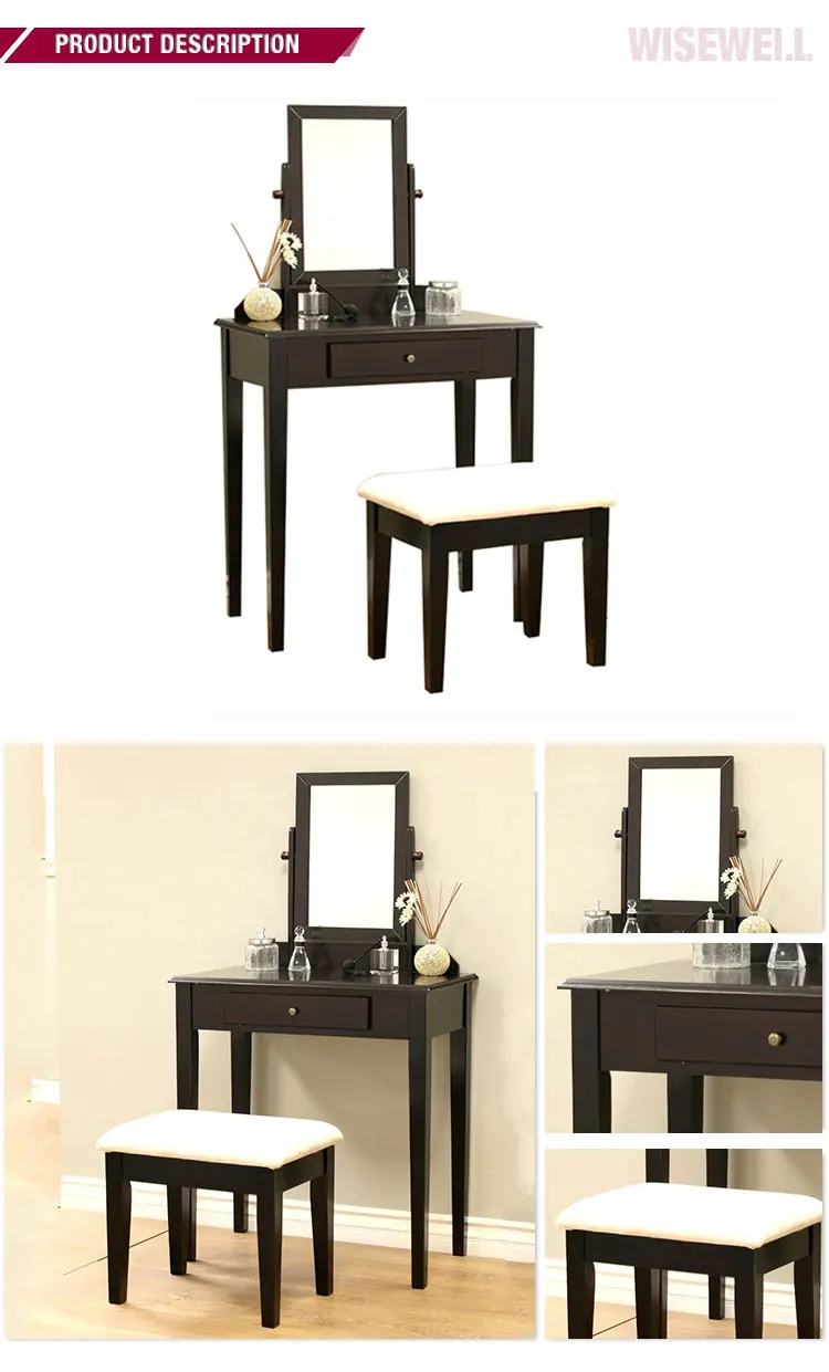 W-HY-0610 French Furniture dressing table Wood 3 Pc Vanity Set in Espresso Finish