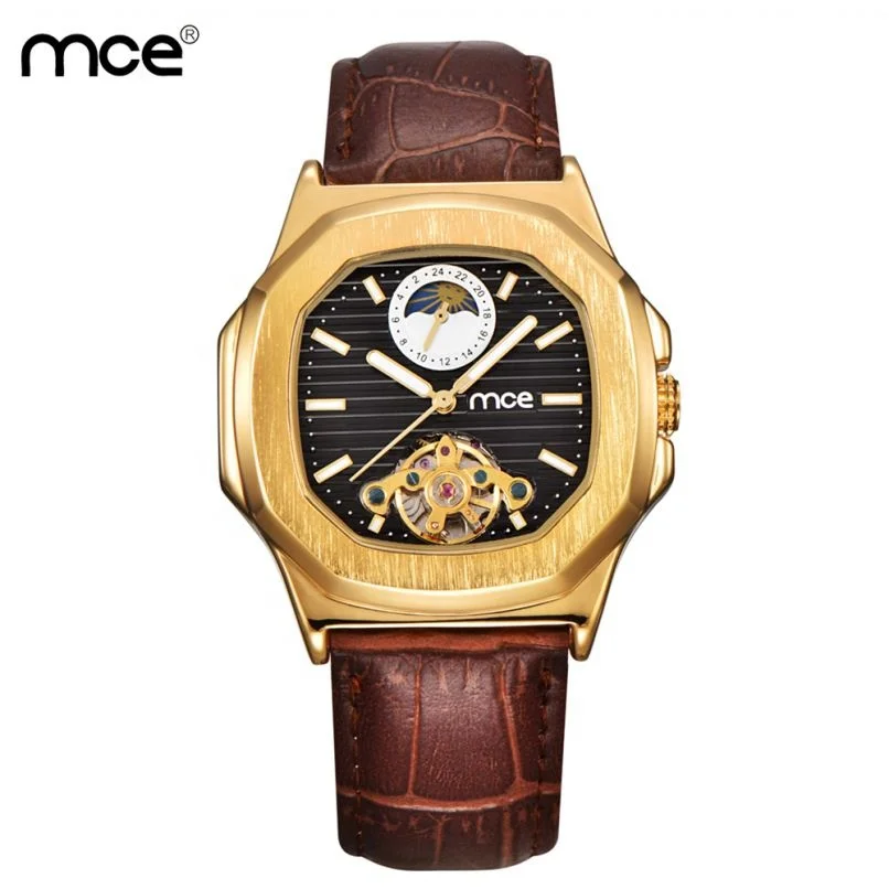

Black Dial Square Leather Band Men Automatic Mechanical Watch