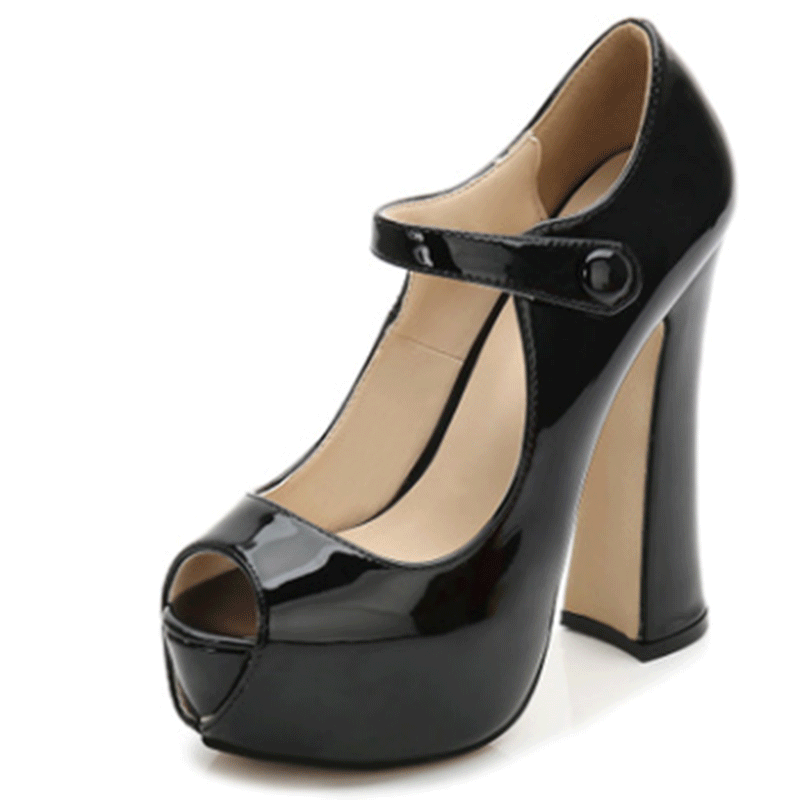 Women High Heels Peep Toe Dress Shoes Summer Ladies Shoes Buckle Chunky Heels Platform Shoes