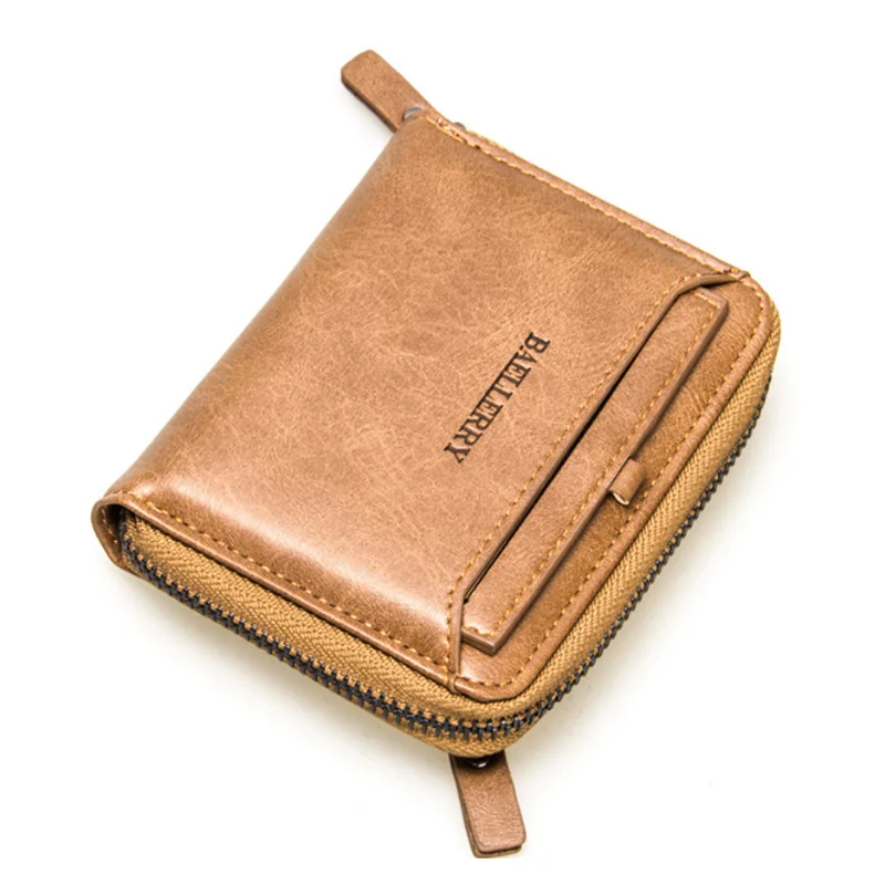 

Wholesale men brand wallet vintage PU leather zipper purse with coin pocket Baellerry