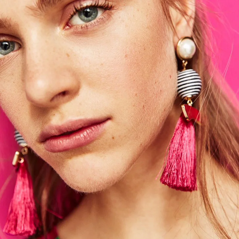 

Wholesale handmade thread ball and Cotton thread tassel earrings