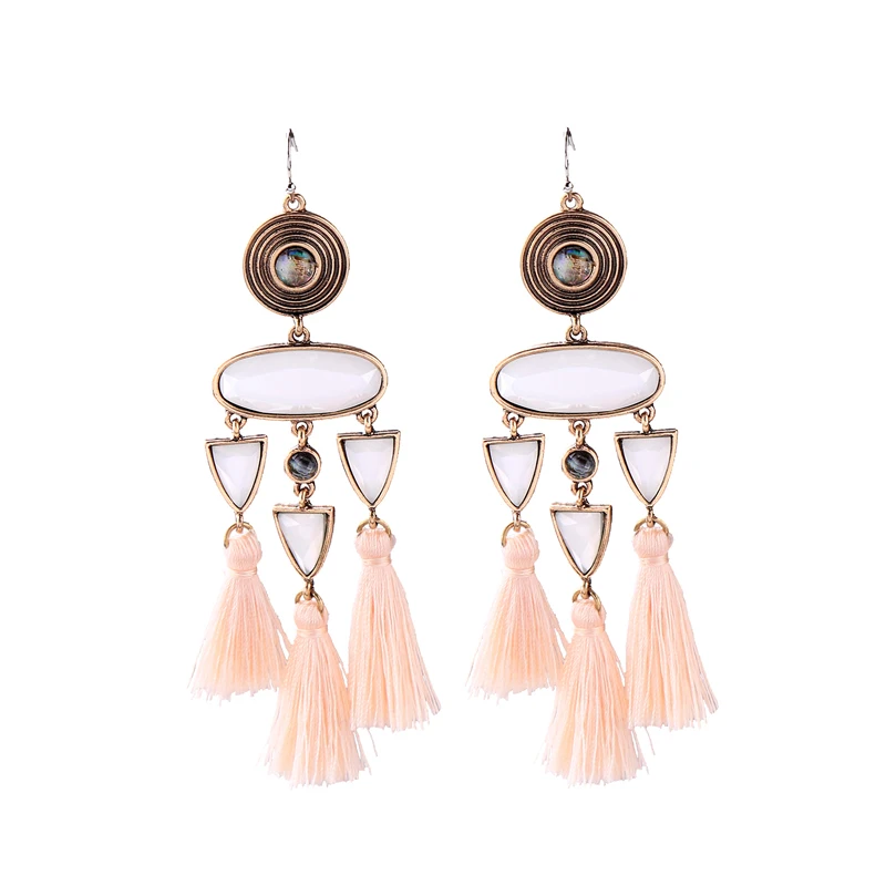 

ed00674c Bohemian Jewelry Natural Stone Pink Thread Tassel Tribal Earrings