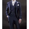 Formal 3 Pieces Navy Blue Tailcoat Wool Party Suit Fabric Italian