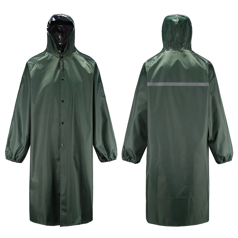 

High quality army green police raincoat polyester PVC coated with reflective long raincoat, Customized