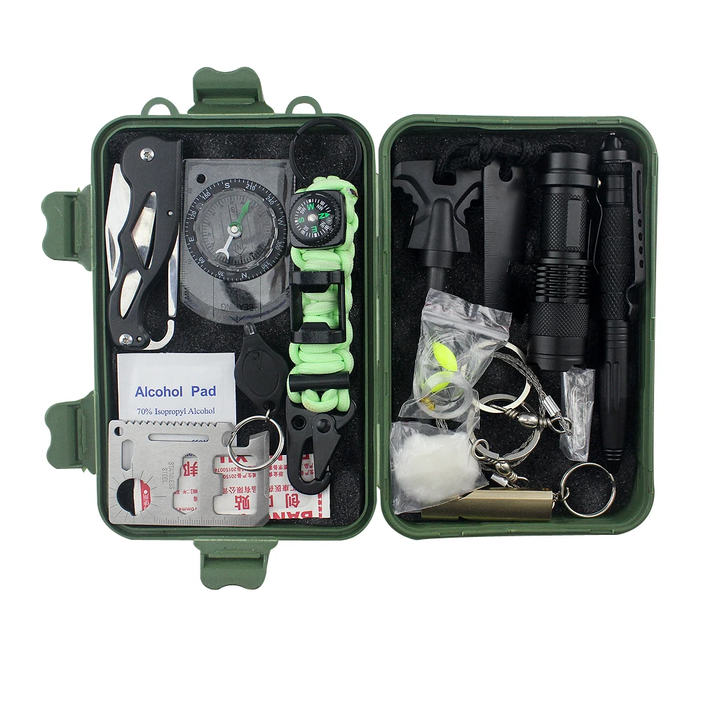 

EMAK 19 in 1 Safety Survival Kit tools box for emergency first aid in wild, Green colour