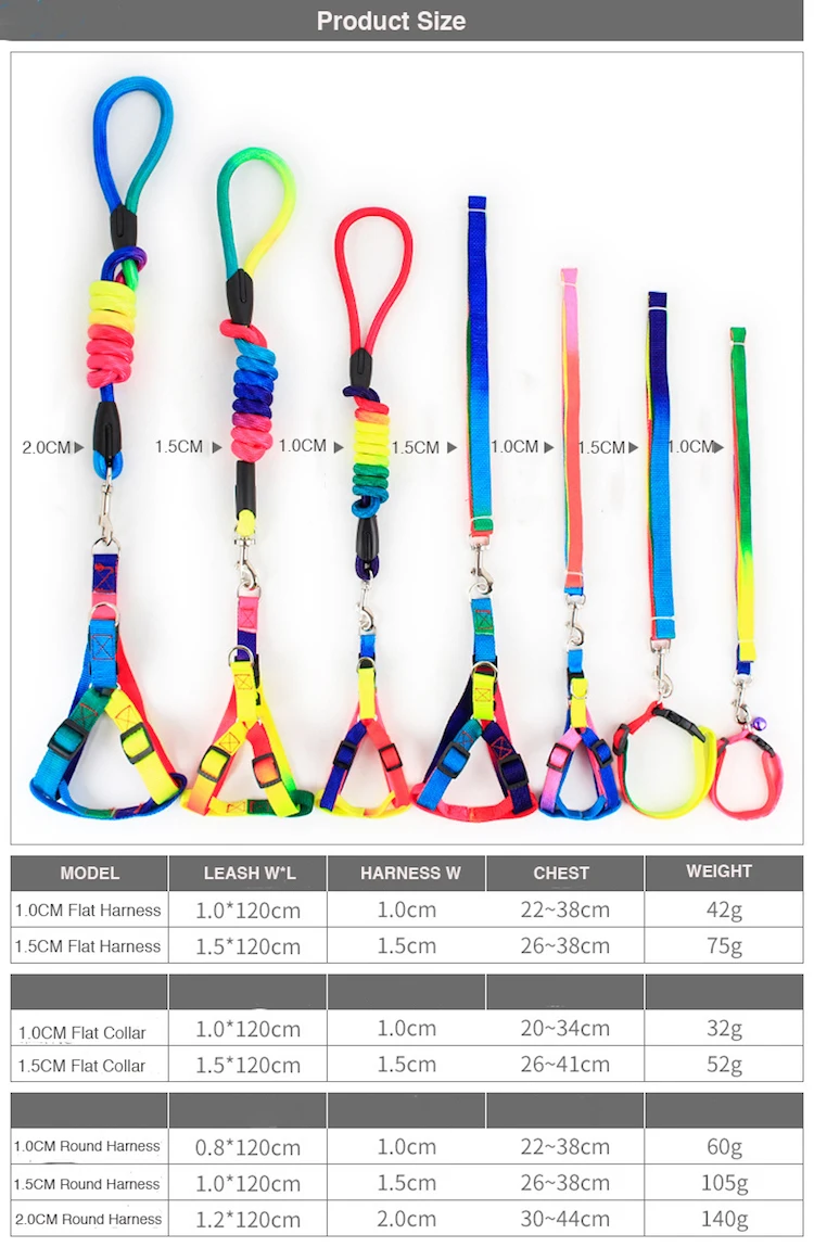 China Yiwu Pet Products Supplier Wholesale Round/flat Durable Nylon Belt Rainbow Color Dog Leash