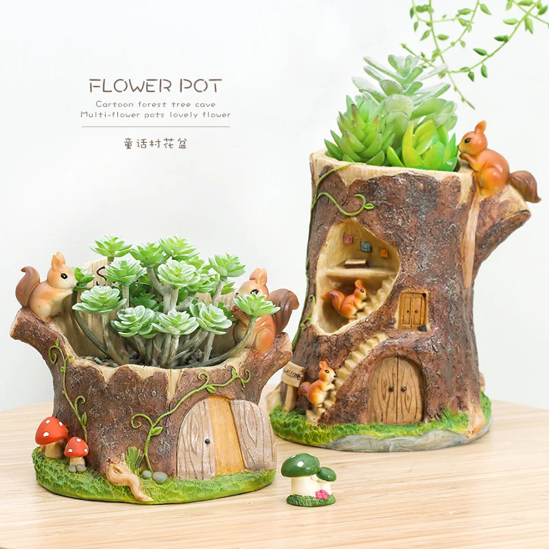 

Roogo hot selling resin flowerpot fairy garden, Colorful