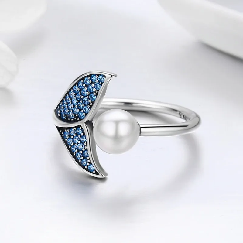 

Dolphin Tail Blue CZ Adjustable 925 Sterling Silver Finger Rings for Women Jewelry