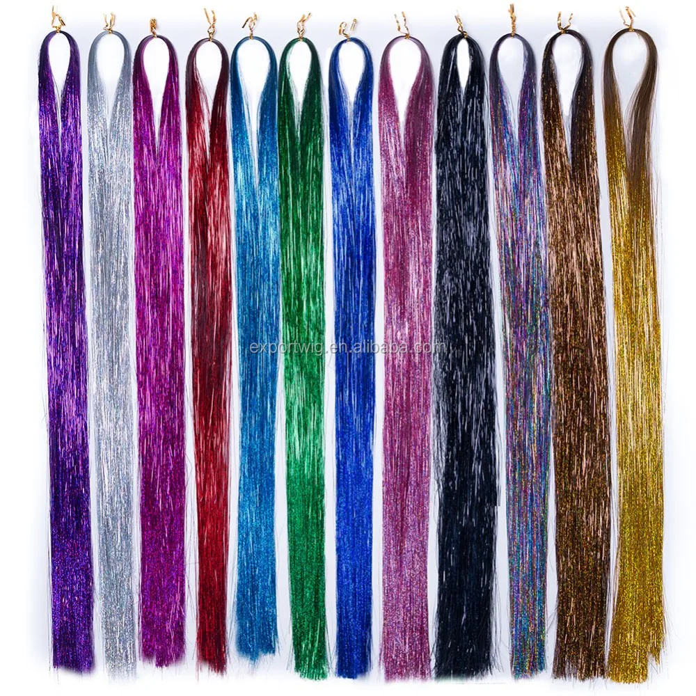 

120cm Hair Tinsel 20g 600-700 Strands 12 Colors Silver Purple Rainbow Hair Glitter Hair Extensions