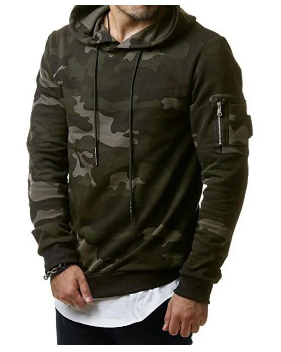 

Mens Leisure Camouflage Long Sleeve SportwearTie Hoodie, Grey,green