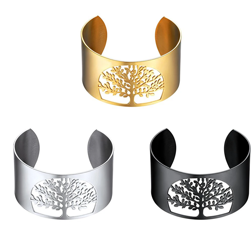 Fashion jewelry stainless steel family tree bracelet gold plated opening bracelet