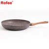 Forged Granite Brown Stone Coating Frying Pan With Wooden Handle