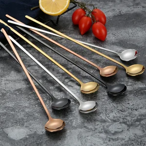 Image of 4 colors Stainless Steel Coffee Spoon With Long Handle Stirring spoon Kitchen Dessert Tea Spoon Coffee Scoops