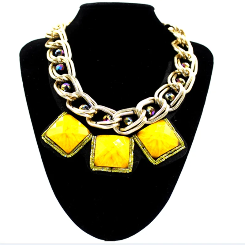 

Gold Plated Girls Fake Turquoise Big Chunky Necklaces Wholesale, As picture;can be customed