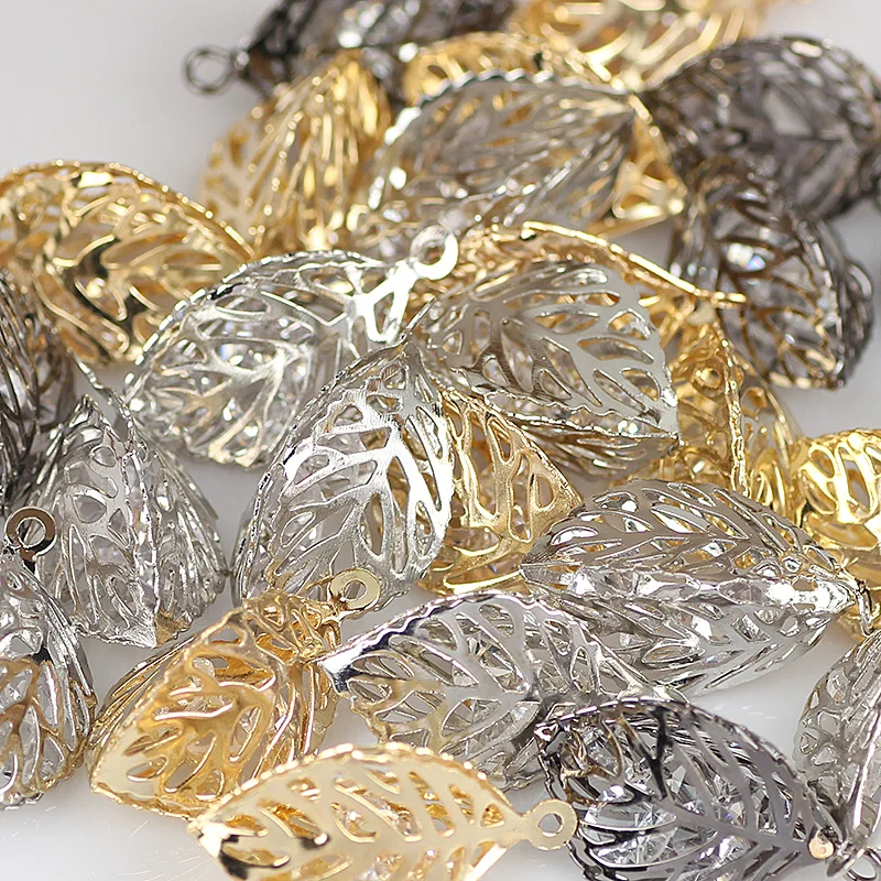 

Fashion zircon metal beads for jewelry making leaf-shaped beads for pendant bracelet necklace making decoration DIY accessories