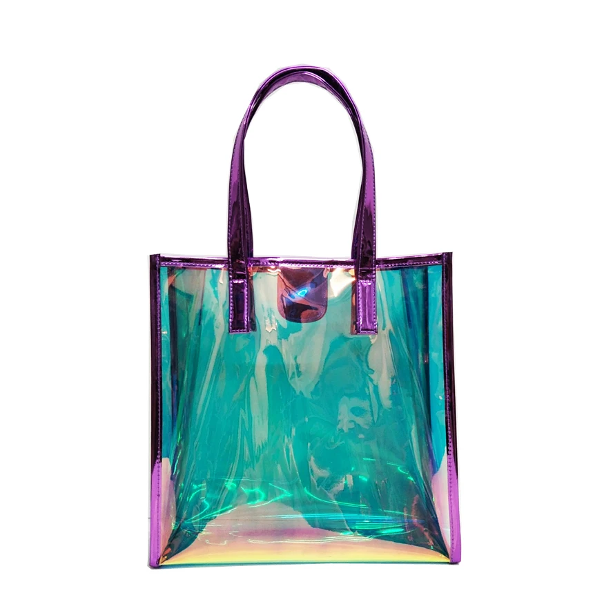 

Fashion beach shopping tote laser transparent holographic pvc bag