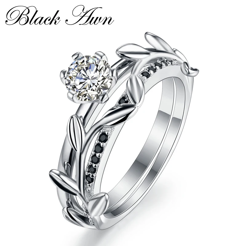 

[BLACK AWN] Neo-Gothic 3.6g High Quality 925 Sterling Silver Jewelry Trendy Wedding Rings for Women Engagement Ring C128