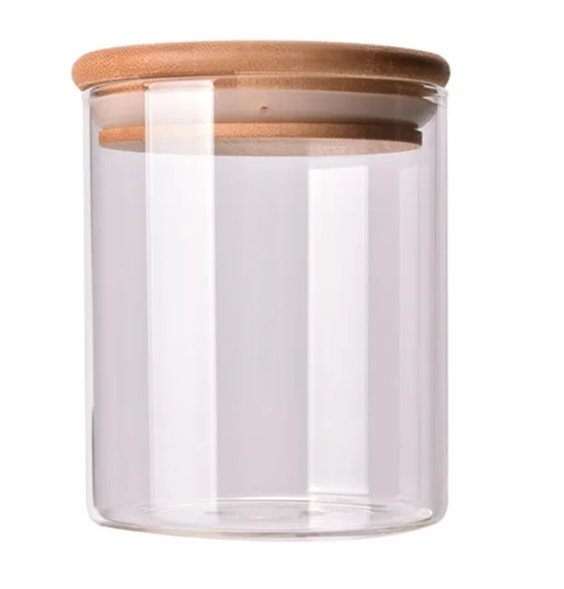 

heat resistant candy jar food 24oz glass jar with bamboo lid, High transparency