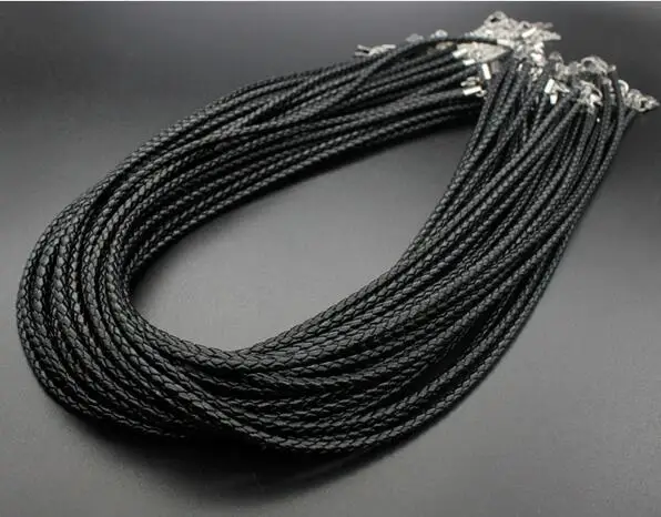 

Wholesale Stainless steel clasp genuine braided leather necklace, Black