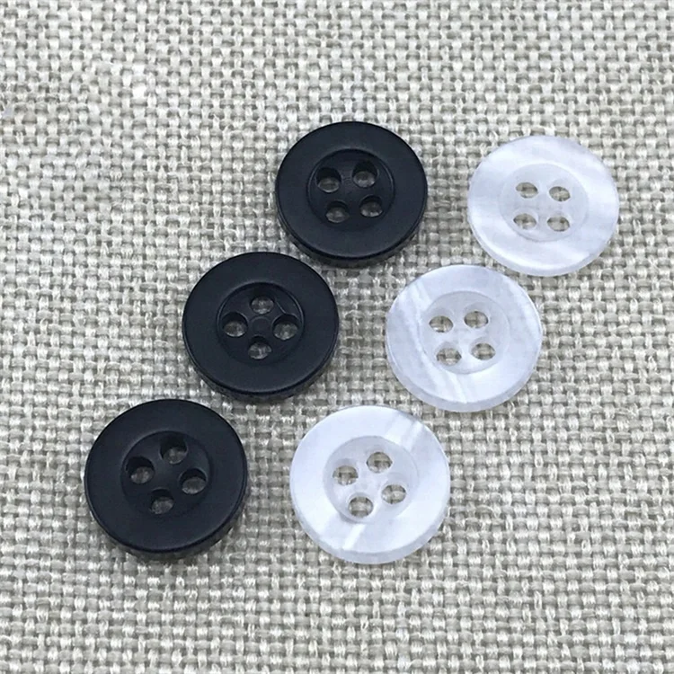 

Wholesale White And Black Transparent Broad-brimmed Four Holes Plastic Resin Button For Shirt, White, black, transparent