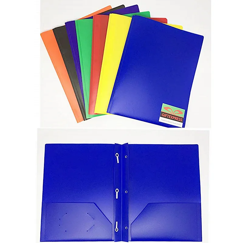 
2018 Hot Sell Quality Factory Cheap Wholesale Multicolor Two Pocket Poly File with 3 Prongs Fasteners Portfolio Folder 