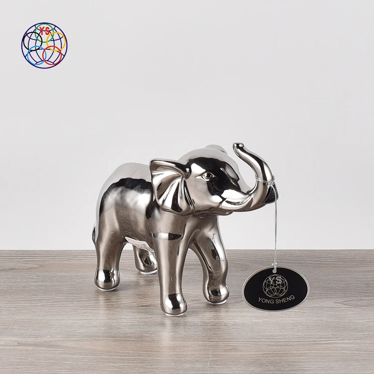 Modern Style Silver Plating Ceramic Elephant Statues Gifts Crafts Home