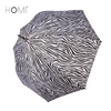 New Design Silver Long Handle Zebra Pattern Straight Umbrella Auto Open